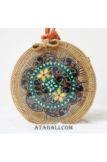 rattan circle bags with wooden hand carving bali